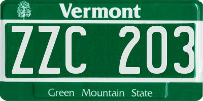 VT license plate ZZC203