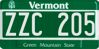 VT license plate ZZC205