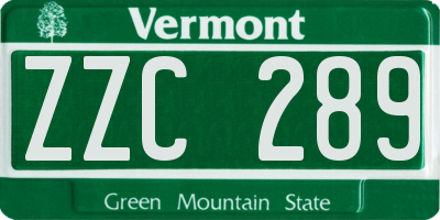 VT license plate ZZC289