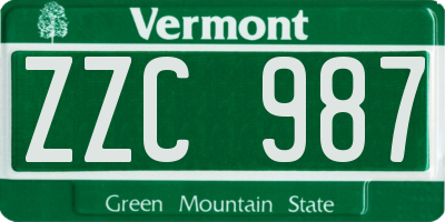VT license plate ZZC987