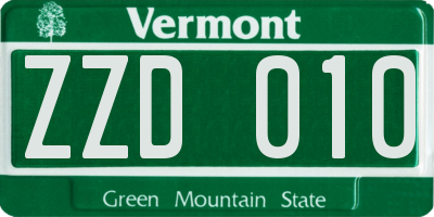 VT license plate ZZD010