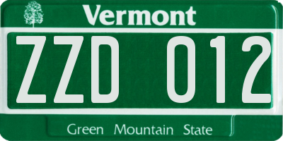 VT license plate ZZD012