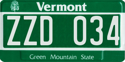 VT license plate ZZD034
