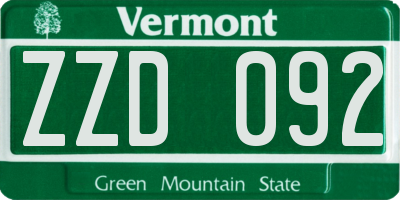 VT license plate ZZD092