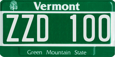 VT license plate ZZD100