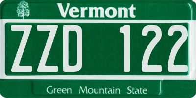 VT license plate ZZD122