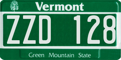 VT license plate ZZD128