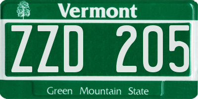 VT license plate ZZD205