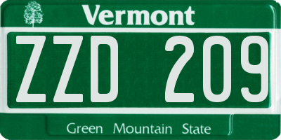VT license plate ZZD209