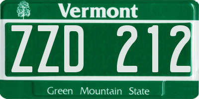VT license plate ZZD212