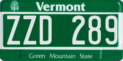 VT license plate ZZD289