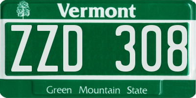 VT license plate ZZD308