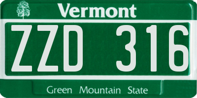 VT license plate ZZD316