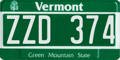 VT license plate ZZD374