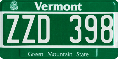 VT license plate ZZD398