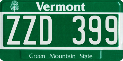 VT license plate ZZD399