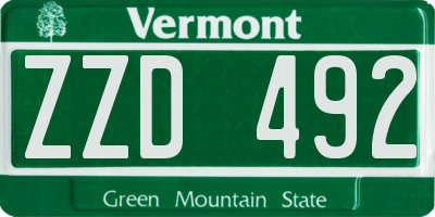 VT license plate ZZD492