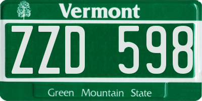 VT license plate ZZD598