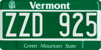 VT license plate ZZD925