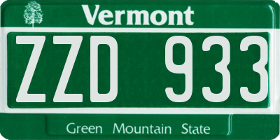 VT license plate ZZD933