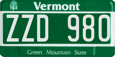 VT license plate ZZD980