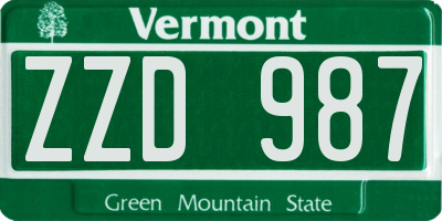VT license plate ZZD987