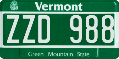 VT license plate ZZD988