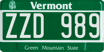 VT license plate ZZD989