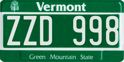 VT license plate ZZD998
