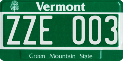 VT license plate ZZE003