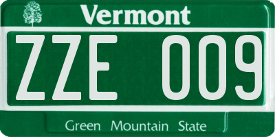 VT license plate ZZE009