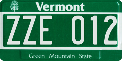 VT license plate ZZE012