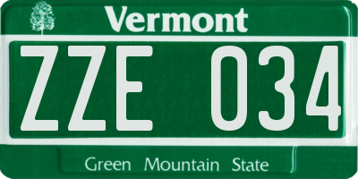 VT license plate ZZE034