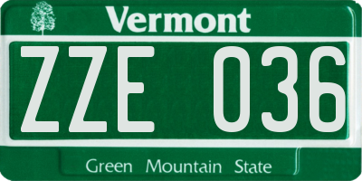 VT license plate ZZE036
