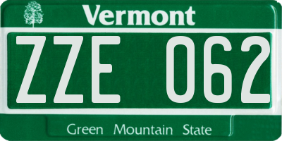 VT license plate ZZE062