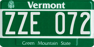 VT license plate ZZE072