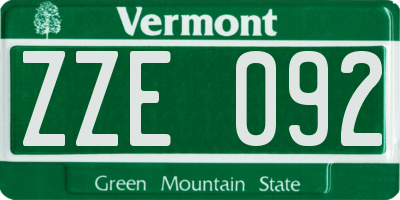 VT license plate ZZE092
