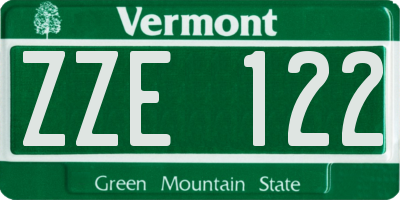 VT license plate ZZE122