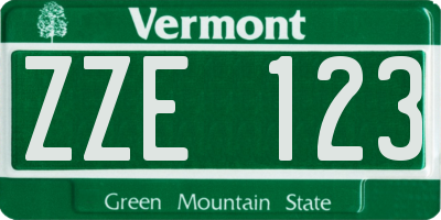 VT license plate ZZE123