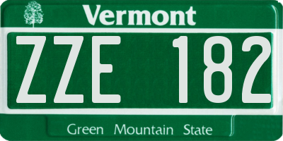VT license plate ZZE182