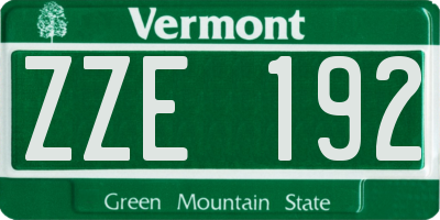 VT license plate ZZE192