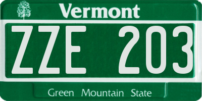 VT license plate ZZE203