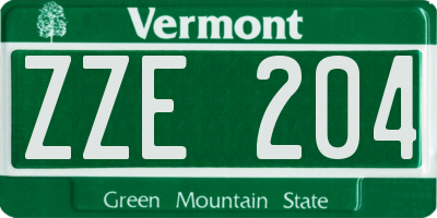 VT license plate ZZE204