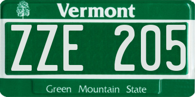VT license plate ZZE205