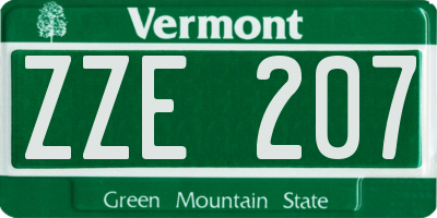 VT license plate ZZE207