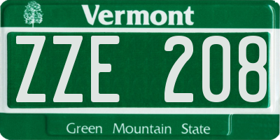 VT license plate ZZE208