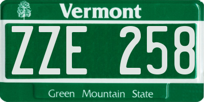 VT license plate ZZE258