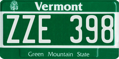 VT license plate ZZE398