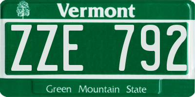 VT license plate ZZE792