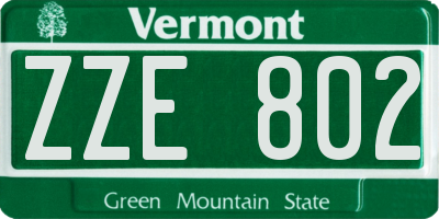VT license plate ZZE802